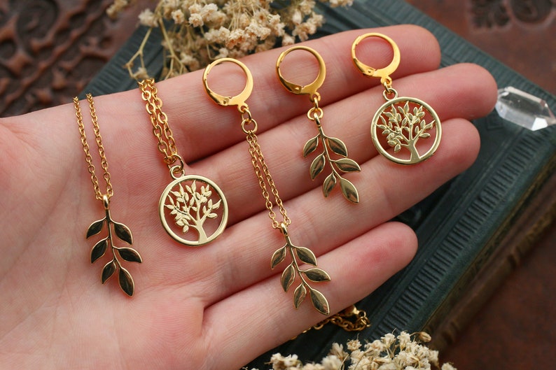 Gold Leaves Earrings Hoops Stainless Steel image 3