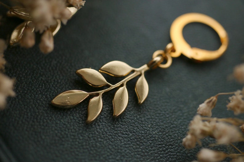 Gold Leaves Earrings Hoops Stainless Steel image 2