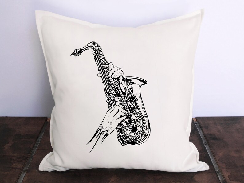 Saxophone black pillow Saxophone cushion Saxo decor Jazz Etsy