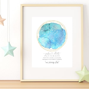 Custom Baby Gift - Personalized Watercolor Celestial Map For Baby - Gift for Baby - Custom Constellation Map - Birth Announcement Baby Gift