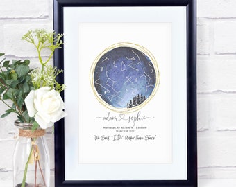 Custom Wedding Night Sky Star Map - Personalized Watercolor Celestial Map - The Night We Said I Do - Custom Constellation Map - Wedding Gift