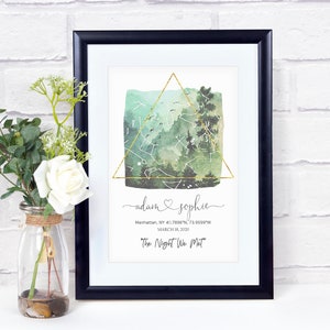 Carte personnalisée des étoiles du ciel nocturne - Carte céleste aquarelle personnalisée - Cadeau pour couple - Carte personnalisée de la constellation - Cadeau personnalisé Le jour de notre rencontre