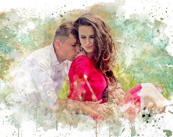 Engagement Portrait from Photo - Watercolour Engagement Painting - Digital Watercolor - Couples Gift - Custom Gift for Engagement - Painting