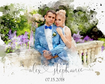 Photo Canvas Watercolor - Custom Wedding Drawing - Watercolor Art from Photo - Custom Wedding Portrait Gift - Digital Portrait from Photo