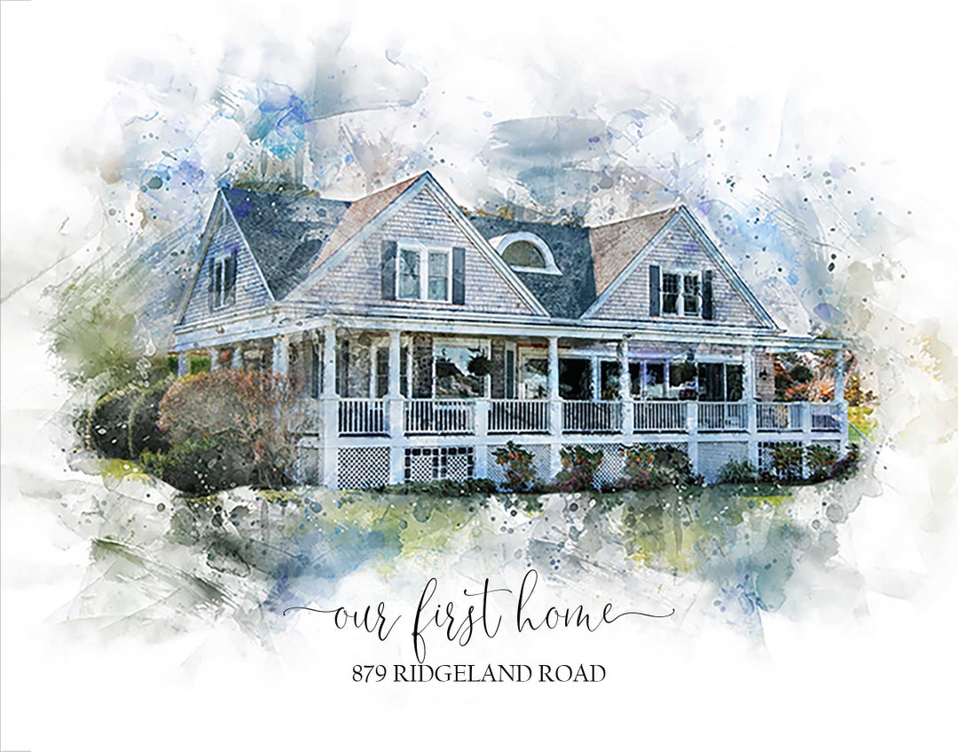 Custom House Drawing Watercolor Painting of Home Digital Watercolor