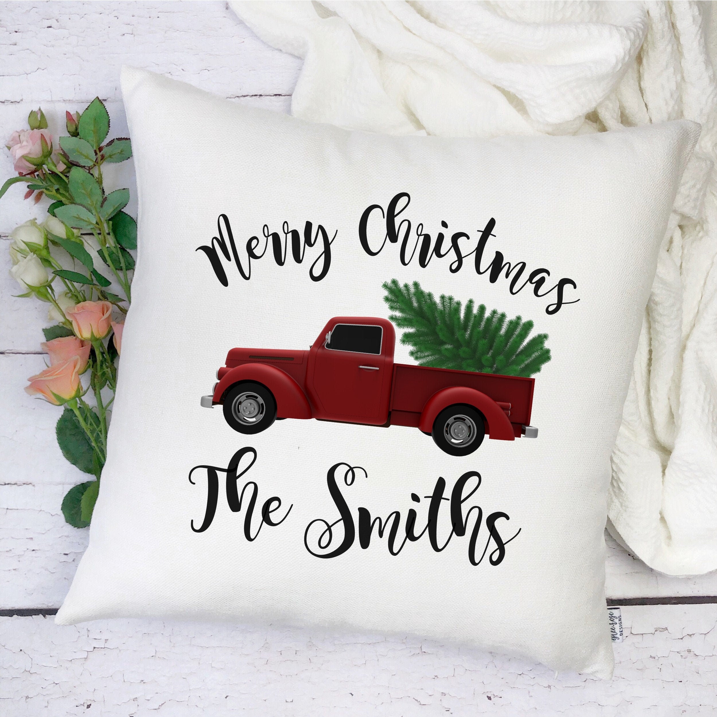 Personalized Christmas Pillow Cover Red Truck Christmas Etsy Canada
