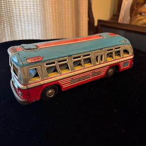 Vintage Japanese Litho Tin Toy Yonezawa Avenue Bus