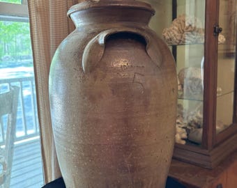 Antique signed J.D. Craven 5 Gallon Butter Churn Crock NC Pottery Catawba Valley Stoneware with Lid