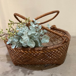 Vintage Reed and Rattan Basket with Handles.