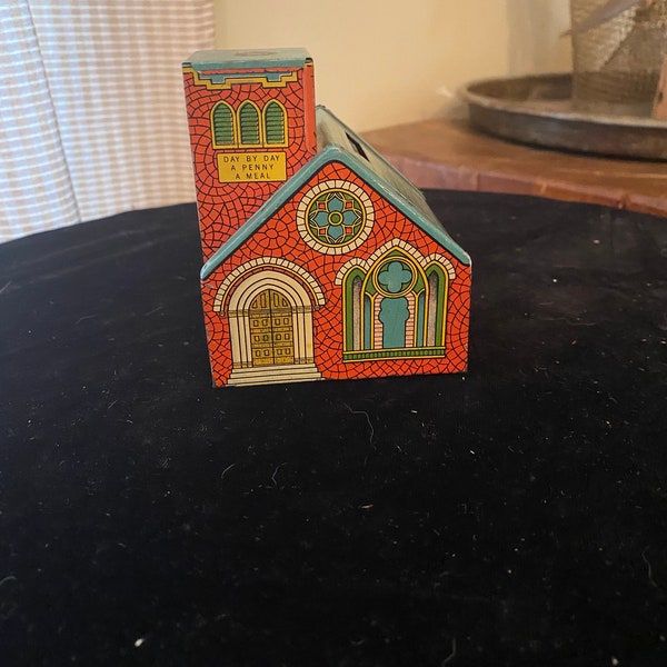 Vintage J Chein Tin Litho toy Church bank