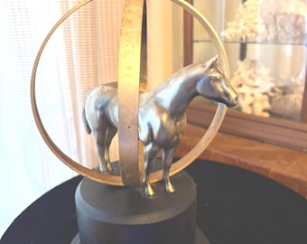 Vintage Art Deco Style Horse Sculpture Metal Equestrian Decor Trophy Mid Century Modern
