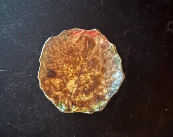 Antique Majolica Butter Pat Leaf Motif Victorian Pottery Dish