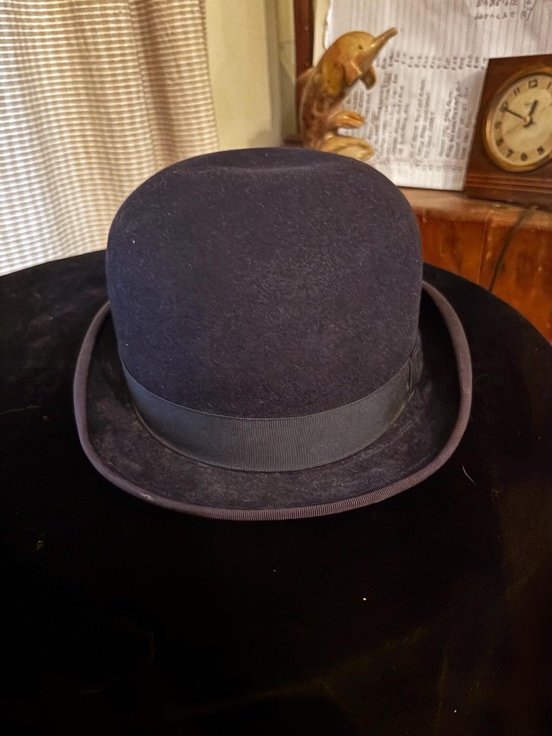 Vintage Dark Blue Bowler Lined Size 6 and 3/4 - Etsy Israel display picture 3