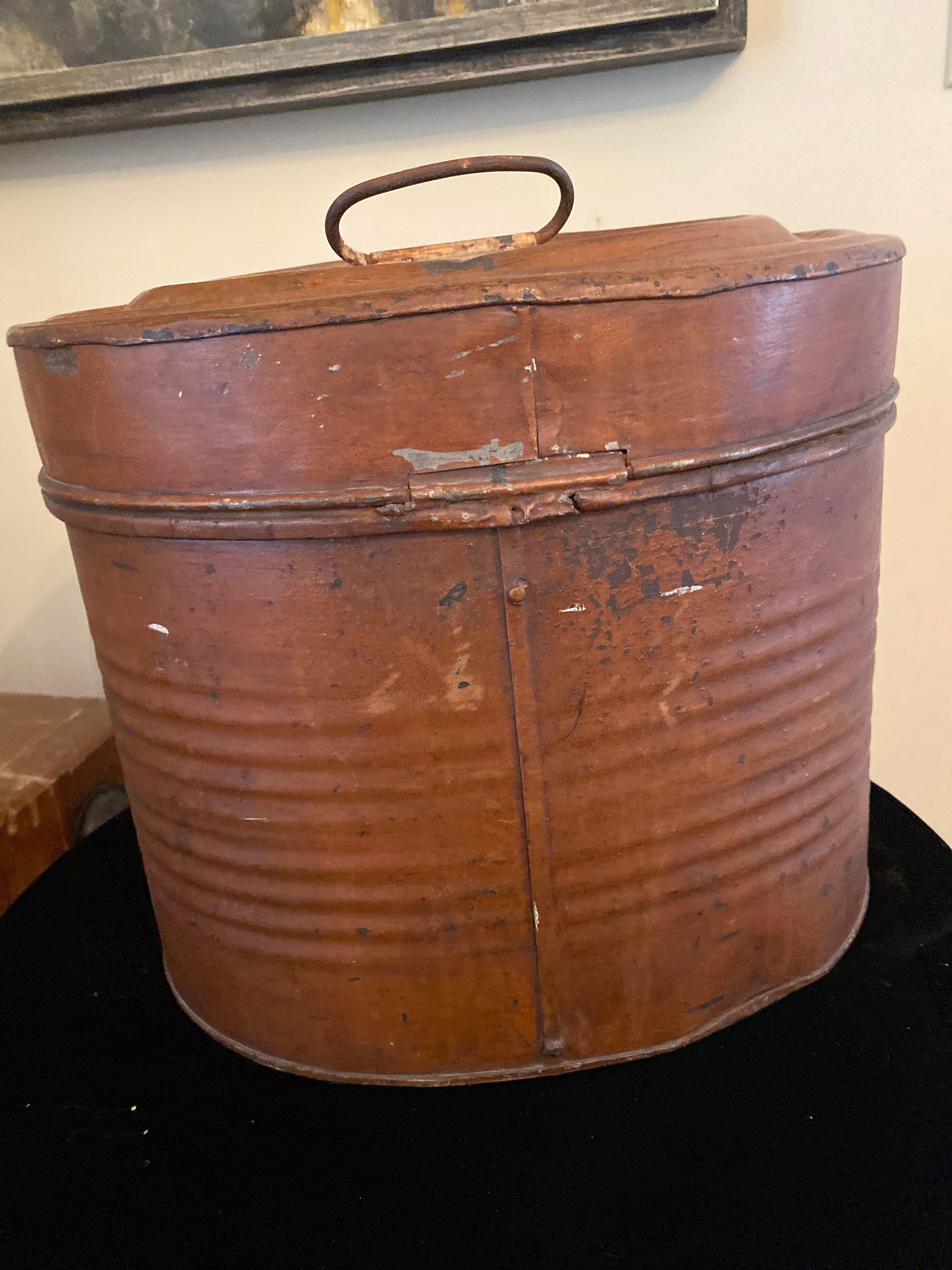 Antique 1900s Tin Hat Box Etsy