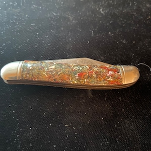 Rara navaja de bolsillo imperial vintage con mango de confeti