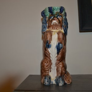 Victorian Majolica Begging King Charles Spaniel Jug