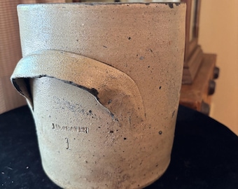 Olla antigua J.D. Craven de 1 galón, cerámica de gres de Carolina del Norte, Catawba Valley Pottery, 2 asas, decoración rústica.