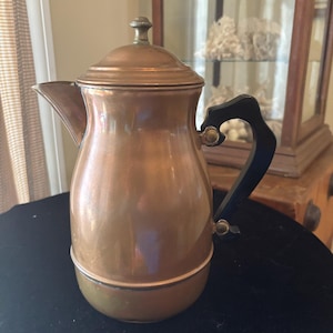 ヴィンテージ銅製コーヒーポットパーコレーター | ブリキの裏地付き | ベークライトハンドル | 素朴な農家風キッチン装飾 | 20世紀初頭