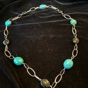 Sterling/925 Onyx and Turquoise Necklace