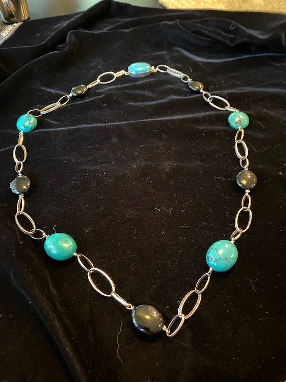 Sterling/925 Onyx and Turquoise Necklace