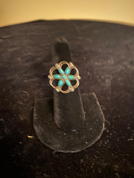 Sterling and turquoise flower ring