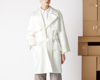 Manteau de trench blanc / Manteau imperméable / Manteau coupe-vent / Manteau d’été / Manteau de designer / Manteau de trench minimal / Grand manteau de poche / Haut limité