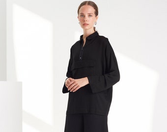 Black shirt top / Loose minimal blouse / Long sleeve shirt / women clothing / avantgarde shirt / black shirt / designer shirt