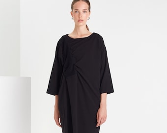 Black elegant dress | Long sleeve loose dress | Black jerseyt dress | Black midi dress / women clothing / minimal dress / OHMY