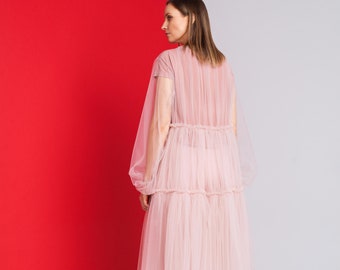 Tulle dress/ women dress / summer dress / Pink transparent dress | Pink midi dress / tulle / women clothing / transparent dress / OHMY