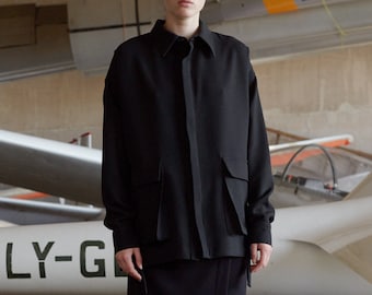 Oversized jacket / Black jacket / Minimalist jacket / Unisex jacket / Oversized shirt / Black trucker jacket / Black autumn jacket / OHMY