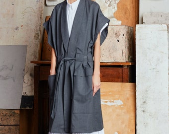 Oversized vest / Long vest / Minimal vest / Wool vest / Avantgarde vest / Plus size clothing / Designer clothing / Wrap top / Kimono vest