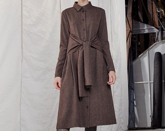 A line shirt dress / Shirt dress / Brown shirtdress / Minimal shirtdress / Elegant dress / Belted dress / Brown dress / Designer dress