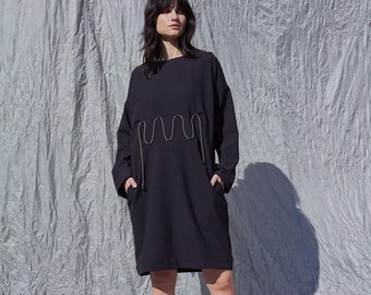 Black avantgarde women’s dress / Minimal dress / Designer dress / Functional dress / Black dress