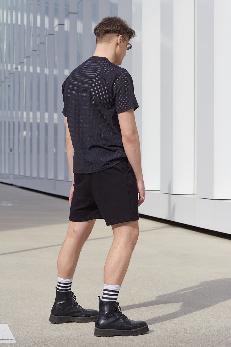 Schwarze Herren Jersey Shorts / Geschenk für Ihn / Minimalistischer Stil / Fleece Shorts aus Baumwolle Bild 4