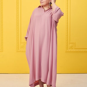 One size loose minimal dress / plus size dress/ oversized dress / pink shirt dress/ long shirt dress/ evening dress / designer dress image 3