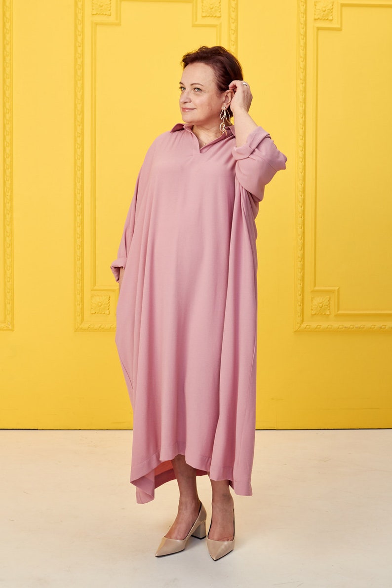 One size loose minimal dress / plus size dress/ oversized dress / pink shirt dress/ long shirt dress/ evening dress / designer dress image 3