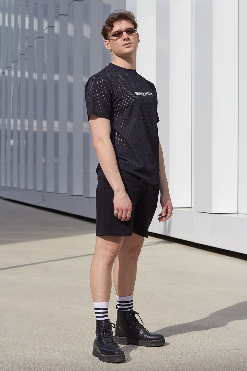 Schwarze Herren Jersey Shorts / Geschenk für Ihn / Minimalistischer Stil / Fleece Shorts aus Baumwolle Bild 3