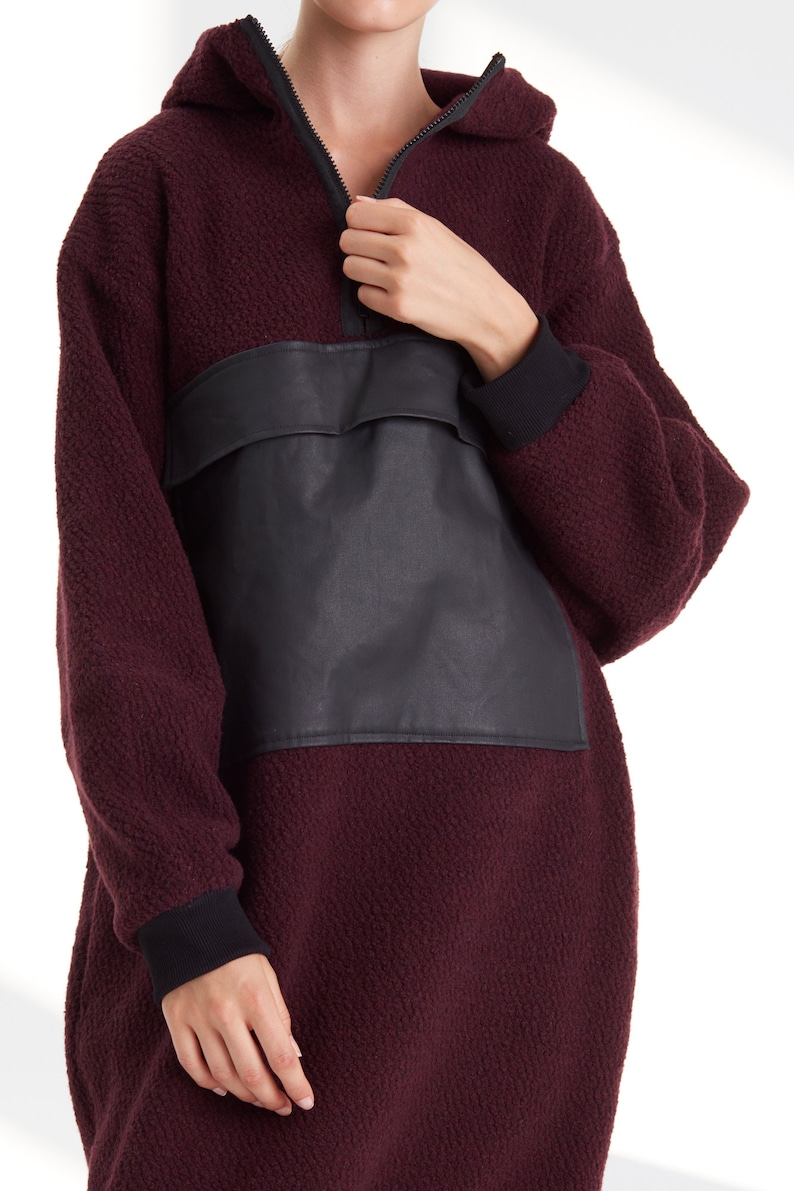 Burgundy wool coat Wool sweatshirt Burgundy oversized sweatshirt Burgundy coat Minimalist clothing