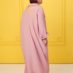 One size loose minimal dress / plus size dress/ oversized dress / pink shirt dress/ long shirt dress/ evening dress / designer dress image 4