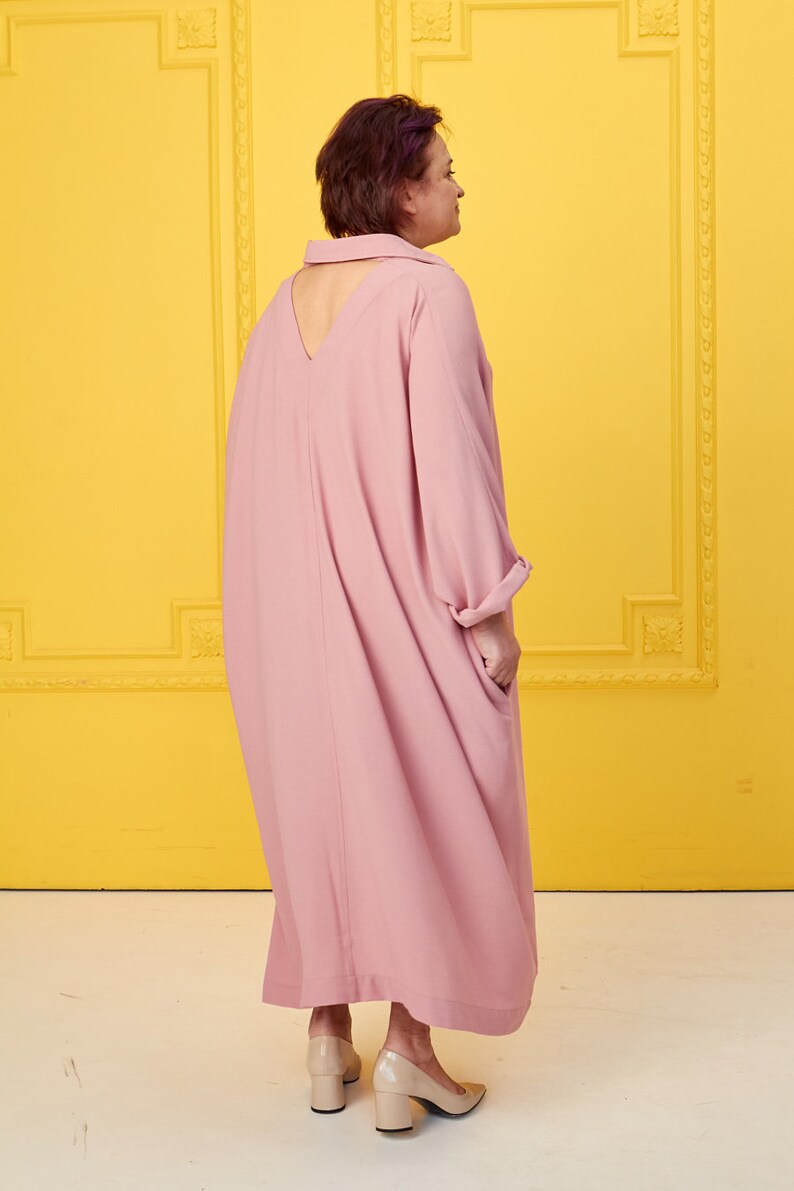 One size loose minimal dress / plus size dress/ oversized dress / pink shirt dress/ long shirt dress/ evening dress / designer dress image 4