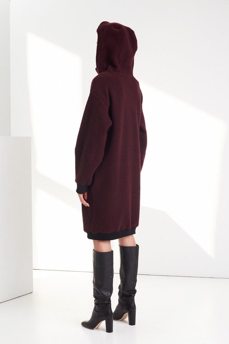 Burgundy wool coat Wool sweatshirt Burgundy oversized sweatshirt Burgundy coat Minimalist clothing