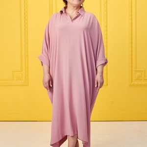 One size loose minimal dress / plus size dress/ oversized dress / pink shirt dress/ long shirt dress/ evening dress / designer dress image 2