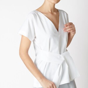 Minimal top with belt PLAN / white top / summer top / white blouse / OHMY image 2