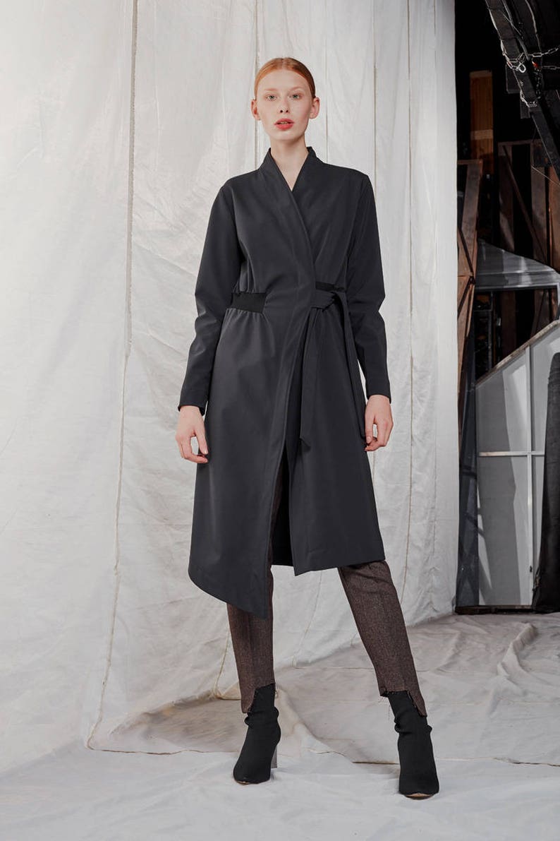 Grey wrap coat / Grey trench coat / Grey women's jacket / Waterproof wrap jacket / Avantgarde trench coat image 1