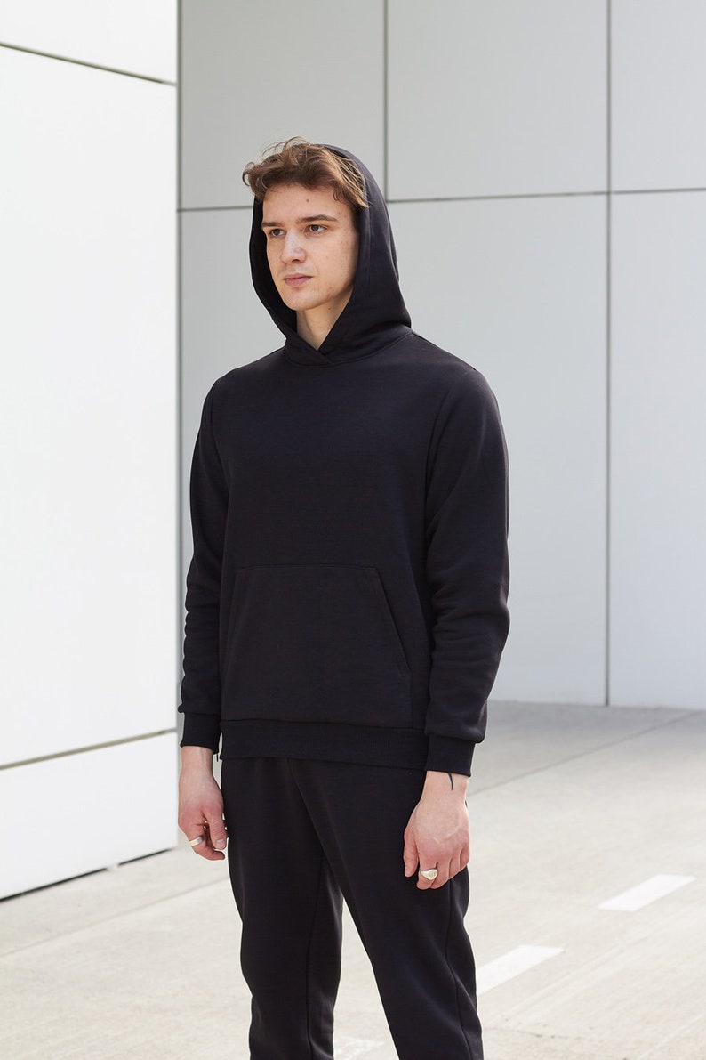 Mens black hoodie / Designer hoodie / Gift for him / Sweatshirt image 6