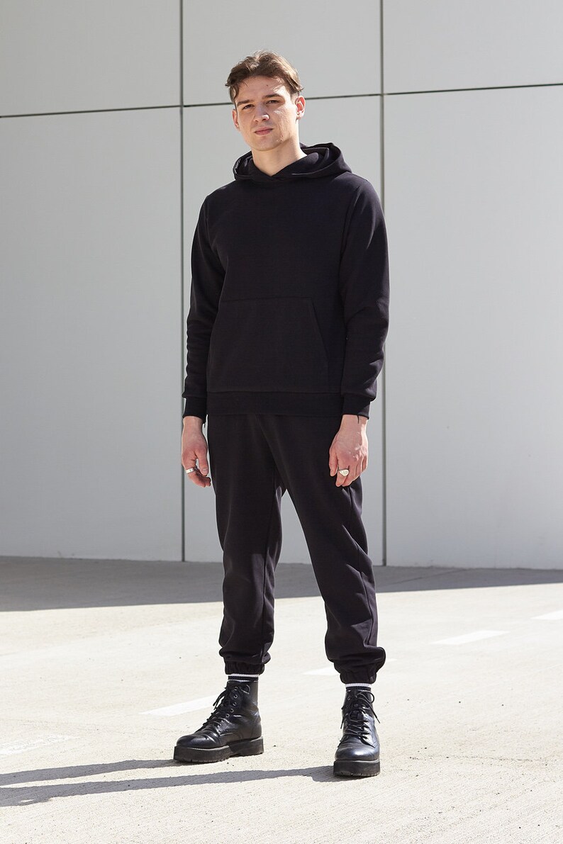 Mens black hoodie / Designer hoodie / Gift for him / Sweatshirt image 2