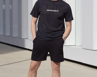 Men’s black jersey shorts / Gift for him / Minimalistic style / Fleece cotton shorts