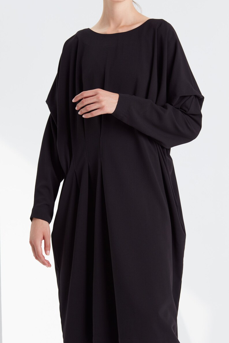 Black drapped dress / Plus size dress / Long dress / Evening dress / Black midi dress / Oversized dress / Draped dress / Avantgarde dress image 3