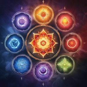 Pintura elemental dos chakras pronta para impressão em alta resolução, arte de parede, pôster, decoração de parede, meditação, cura, exploração do reino astral