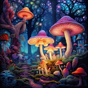 Pronto para imprimir arte de cogumelo calmo e zen em alta resolução, arte de parede, pôster, decoração de parede, exploração astral inspira criatividade